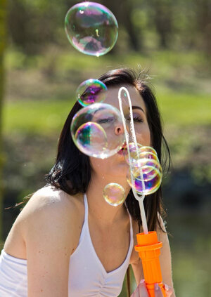 Zestful floozy blows bubbles and additionally older boyfriend's whistle getting it on outdoors
