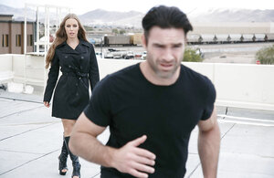 Attractive exhibitionist seduces dude by flashing her body on the rooftop