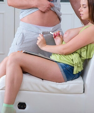 Fine-looking dame gives her cherry to stepbrother with huge strong dick