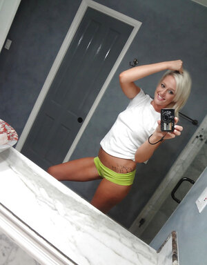 Towheaded colleen slips her panties whilst posing and moreover taking selfies
