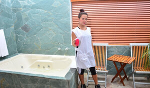 Alluring broad with a firm ass is going to expose her slit