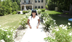 Black Eager mom strips to flaunt her giant bra buddies and a tight twat