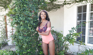 Ebony 18-19 y.o. Jezabel Vessir flaunts her young tight holes outdoors