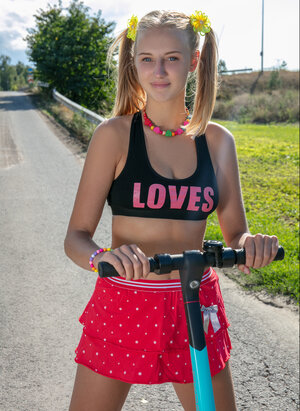 Adorable youthful babe Nana strips down on her scooter ride