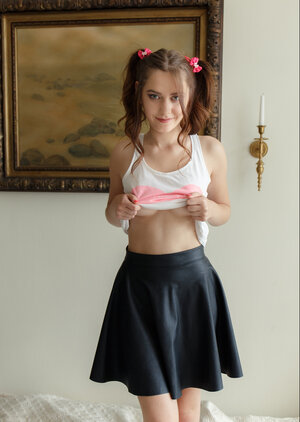 Glamorous pigtailed teen Sanija makes her naked modelling debut