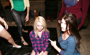 Clothed lesbians have a passionate session with milk sacks and furthermore tooshies