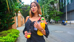 Tattooed Marcela Carmona bent over table for doggystyle