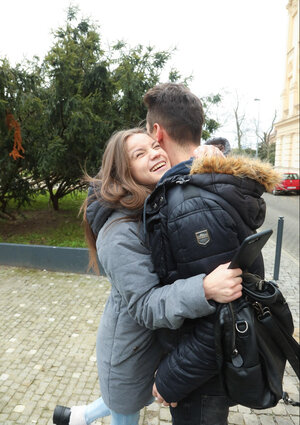 Evelina Darling getting her cunt rocked in the standing pose