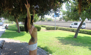 Julia De Lucia shows off her wild tits in public, she's edgy