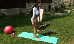 Brunette with Big tits showing off her fabulous body here