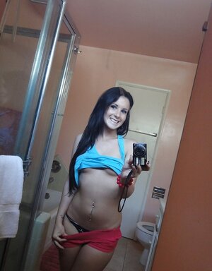 Brunette babe is sure that her naked pictures will boost boyfriend's mood